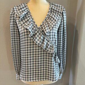 Ann Taylor Longsleeve Blouse Gray Houndstooth Size XS